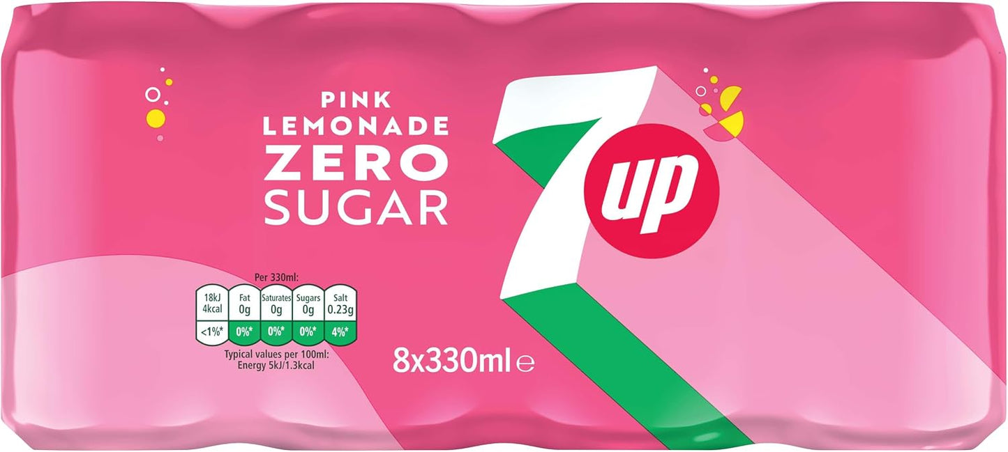 7UP Zero Pink Lemonade 330ml Can (Pack of 8)