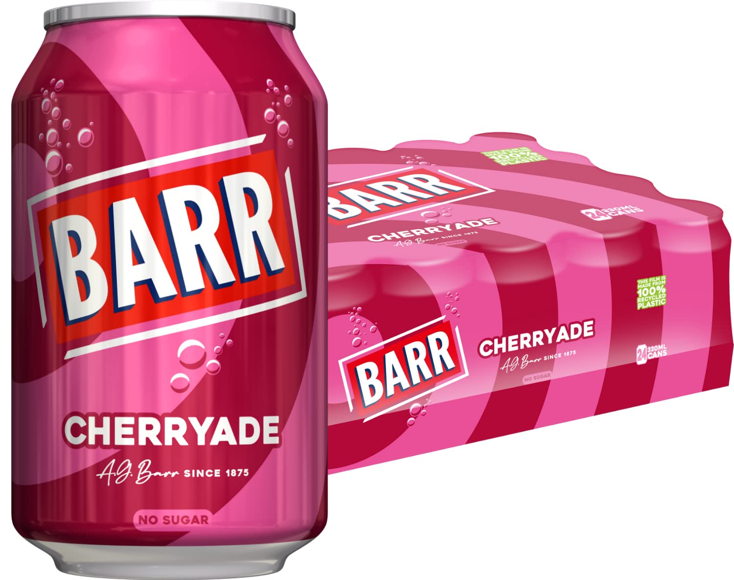 BARR 24 Pack American Cream Soda, Zero No Sugar Sparkling Soft Drink with a Creamy Taste of American Cream Soda Fizzy Pop, 24 x 330ml Cans