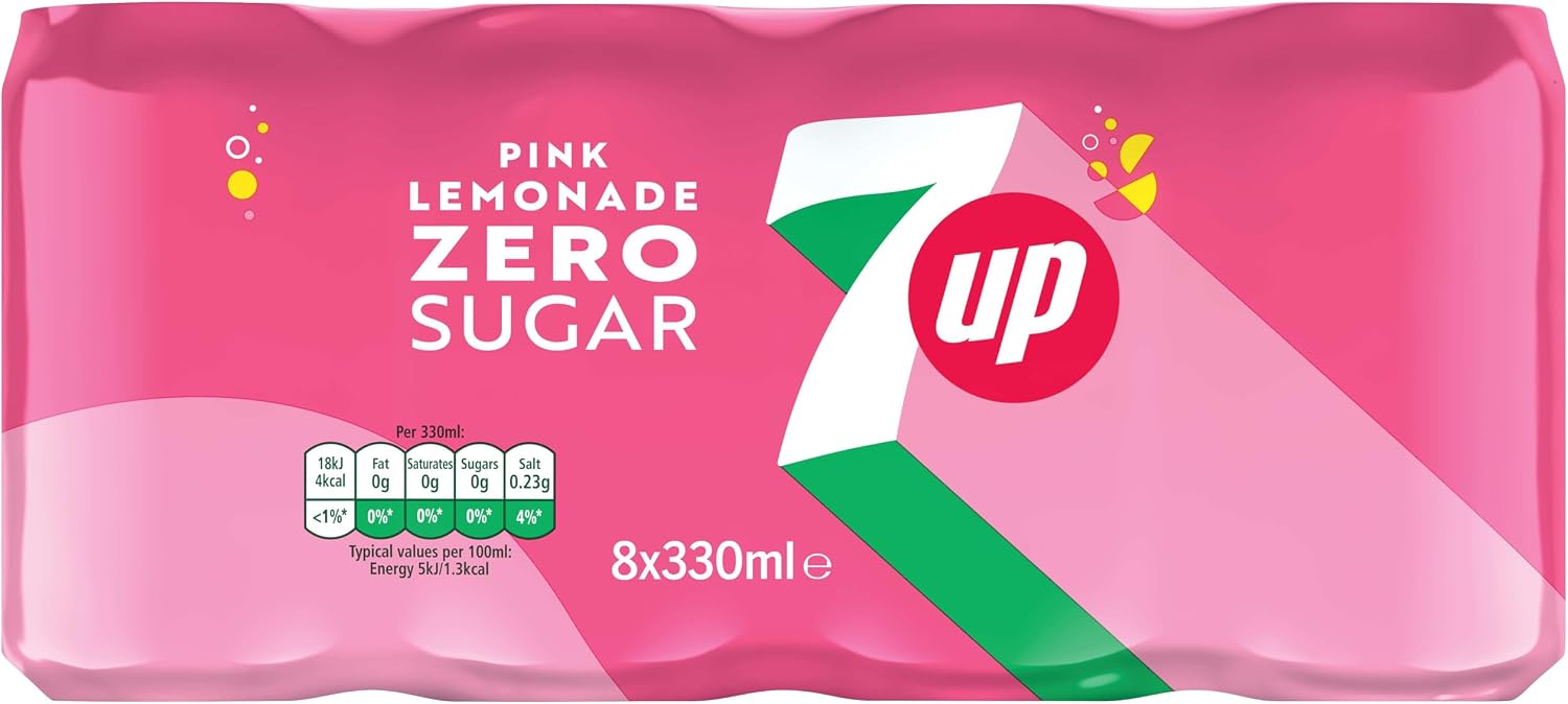 7UP Zero Pink Lemonade 330ml Can (Pack of 8)