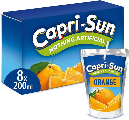 Capri-Sun Orange Kids' Juice Drink (8 x 200ml) Made with Real Fruit Juice - No Artificial Ingredients - Vegan, Gluten Free,packaging may vary