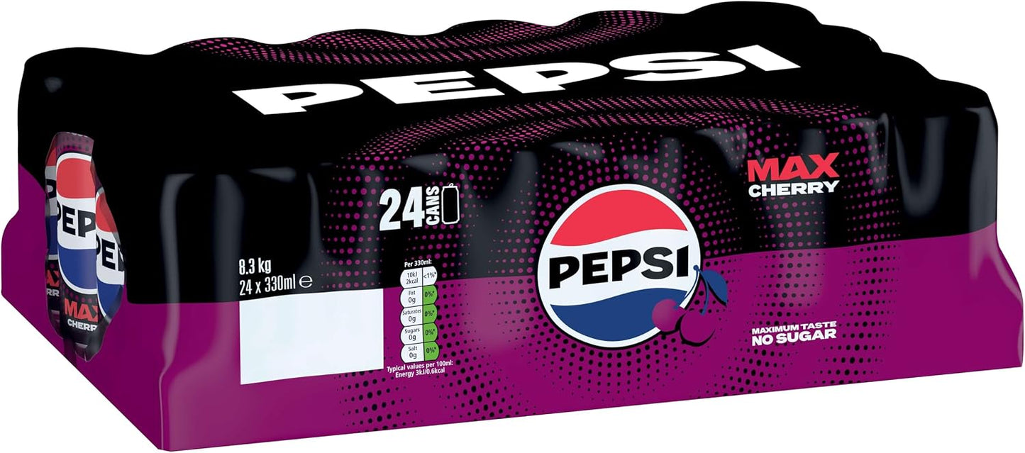 Pepsi Max Cherry No Sugar Cola Cans 24 x 330ml