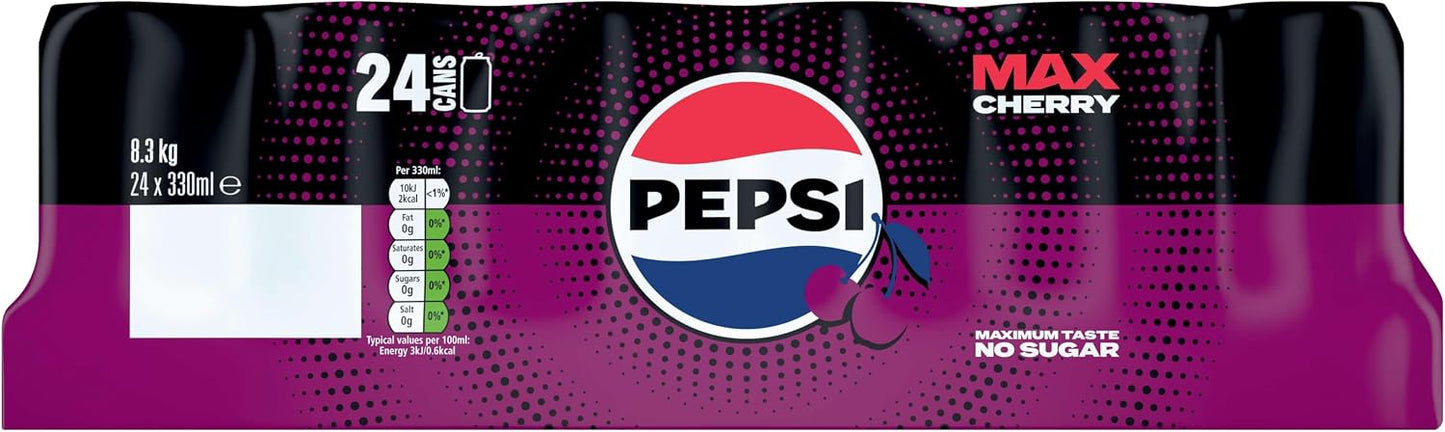 Pepsi Max Cherry No Sugar Cola Cans 24 x 330ml