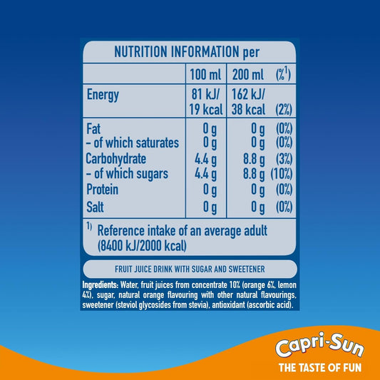 Capri-Sun Orange Kids' Juice Drink (8 x 200ml) Made with Real Fruit Juice - No Artificial Ingredients - Vegan, Gluten Free,packaging may vary