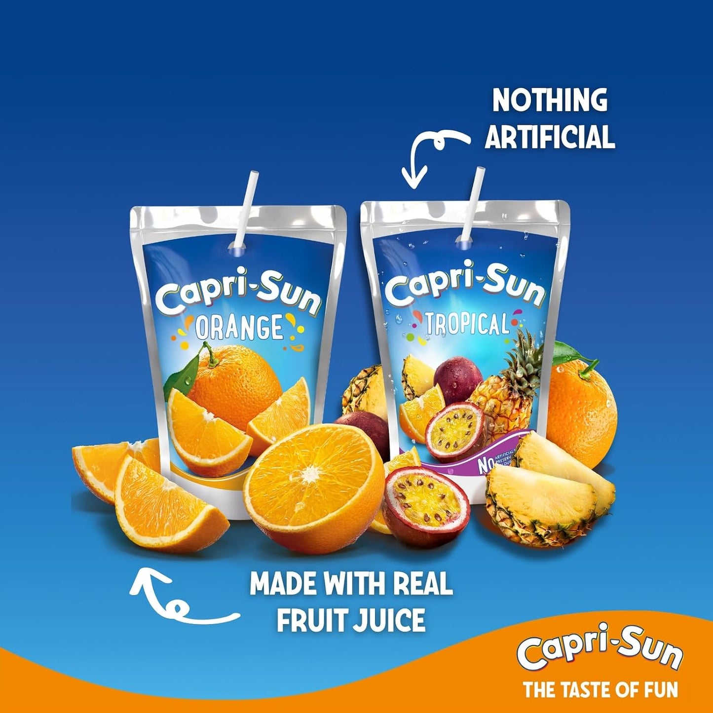 Capri-Sun Orange Kids' Juice Drink (8 x 200ml) Made with Real Fruit Juice - No Artificial Ingredients - Vegan, Gluten Free,packaging may vary