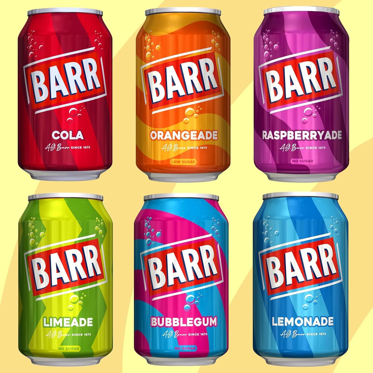 BARR 24 Pack American Cream Soda, Zero No Sugar Sparkling Soft Drink with a Creamy Taste of American Cream Soda Fizzy Pop, 24 x 330ml Cans