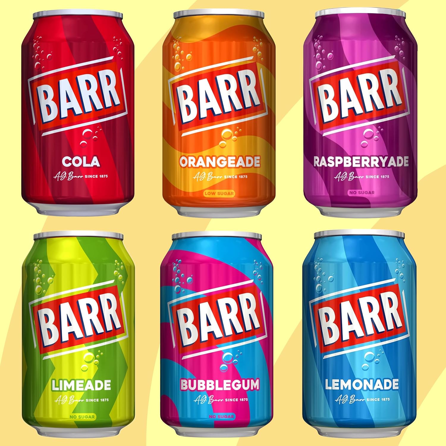 BARR 24 Pack American Cream Soda, Zero No Sugar Sparkling Soft Drink with a Creamy Taste of American Cream Soda Fizzy Pop, 24 x 330ml Cans