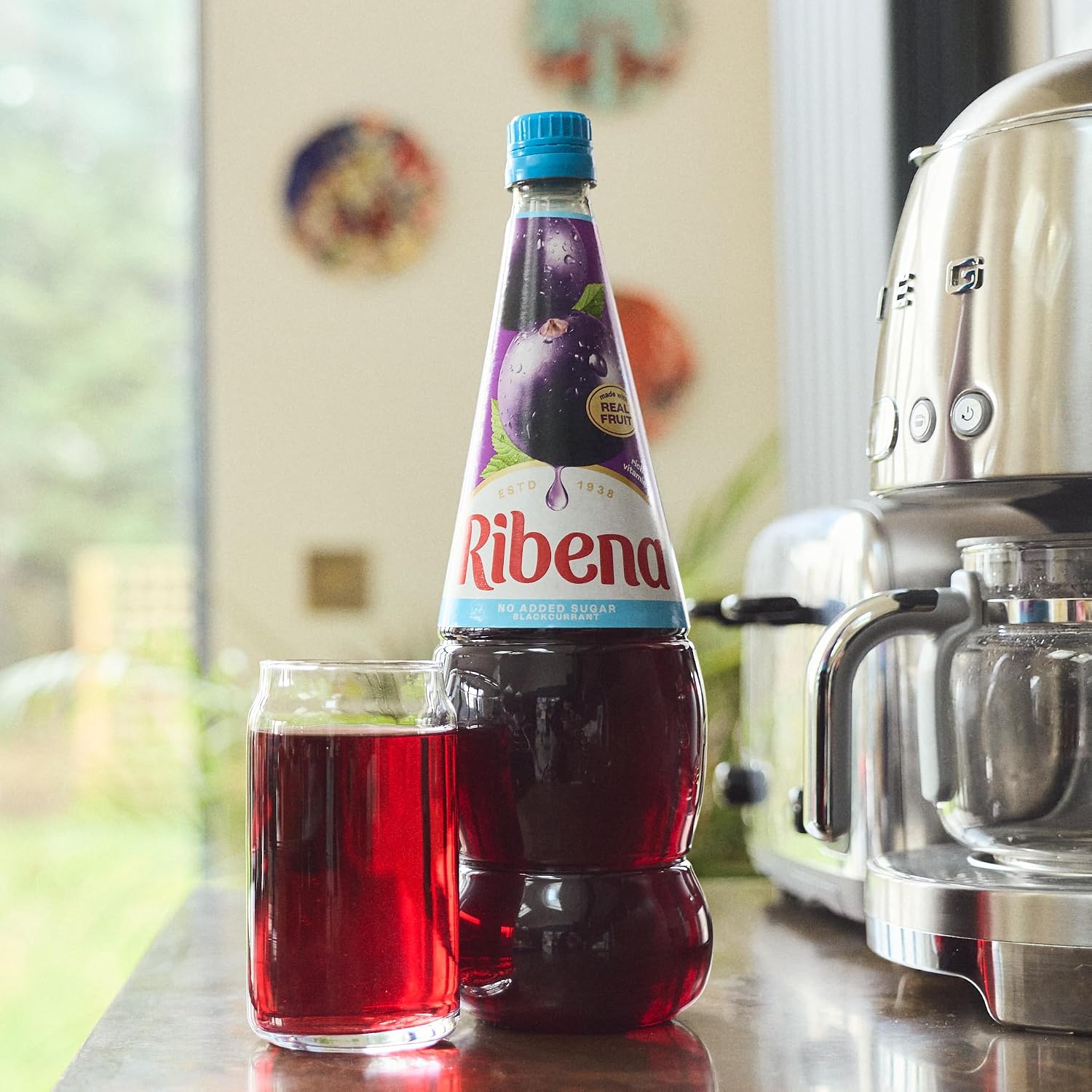 Ribena Blackcurrant Squash No Added Sugar 1.5L – Real British Blackcurrants | Rich in Vitamin C | No Artificial Colours or Flavours | 100% Recycled Plastic Bottle