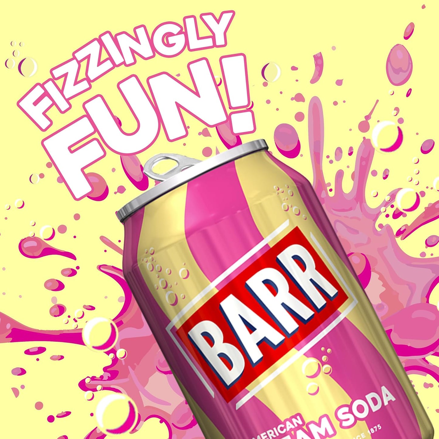 BARR 24 Pack American Cream Soda, Zero No Sugar Sparkling Soft Drink with a Creamy Taste of American Cream Soda Fizzy Pop, 24 x 330ml Cans