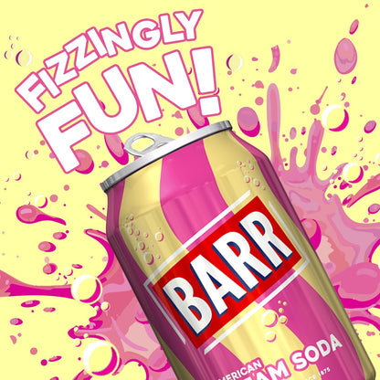 BARR 24 Pack American Cream Soda, Zero No Sugar Sparkling Soft Drink with a Creamy Taste of American Cream Soda Fizzy Pop, 24 x 330ml Cans