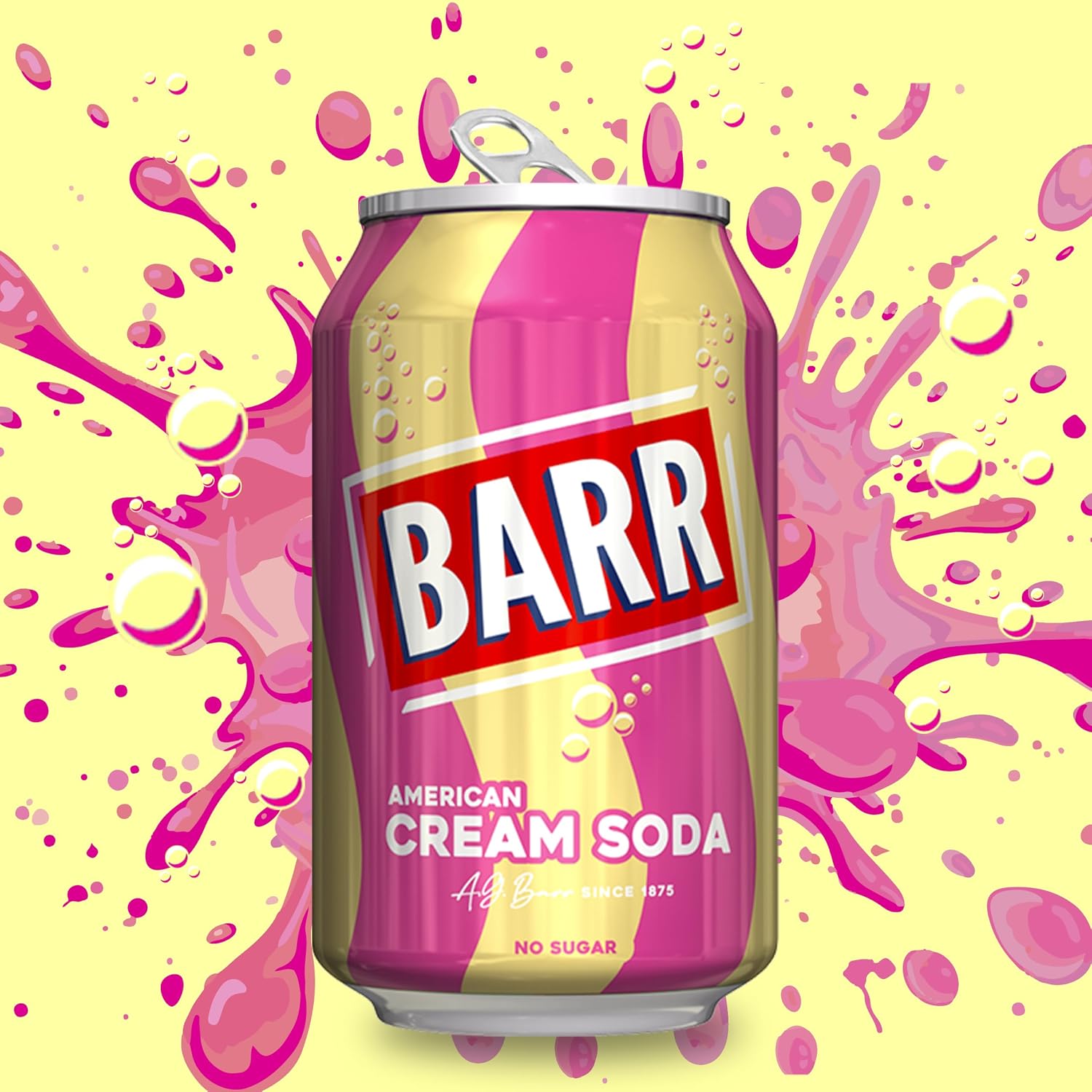 BARR 24 Pack American Cream Soda, Zero No Sugar Sparkling Soft Drink with a Creamy Taste of American Cream Soda Fizzy Pop, 24 x 330ml Cans