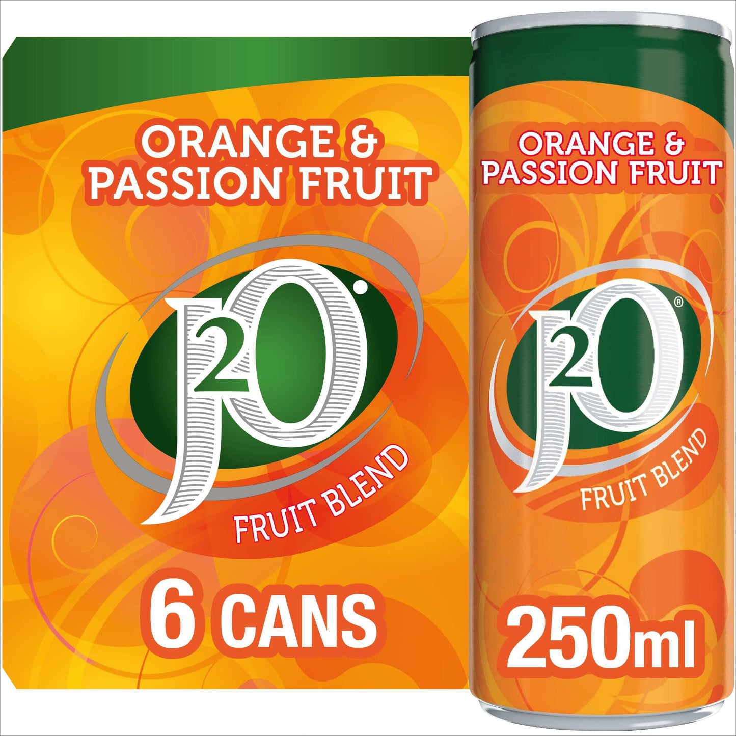 J2O Fruit Juice, Orange and Passion Fruit, 250ml Cans (Pack of 12)