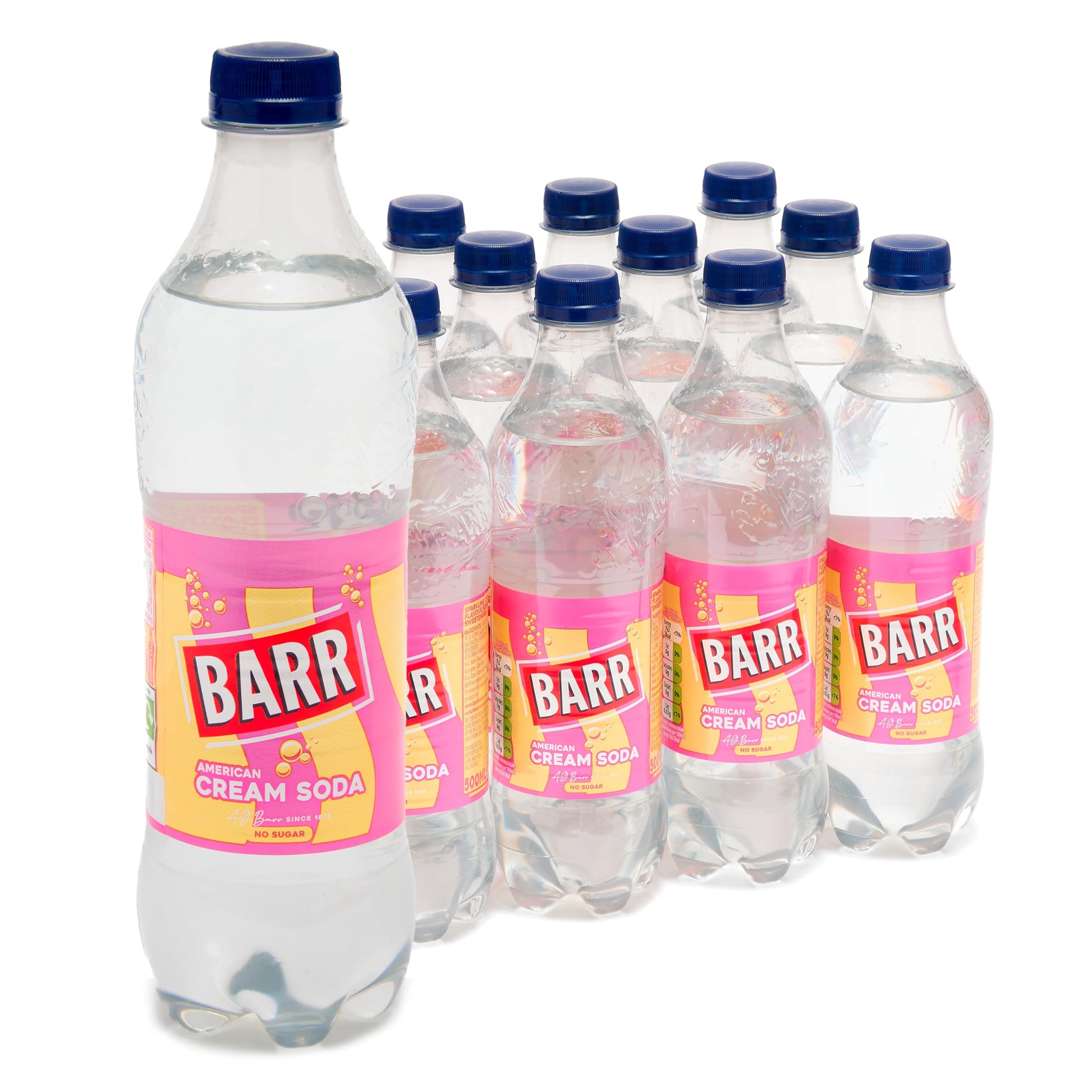 BARR 24 Pack American Cream Soda, Zero No Sugar Sparkling Soft Drink with a Creamy Taste of American Cream Soda Fizzy Pop, 24 x 330ml Cans