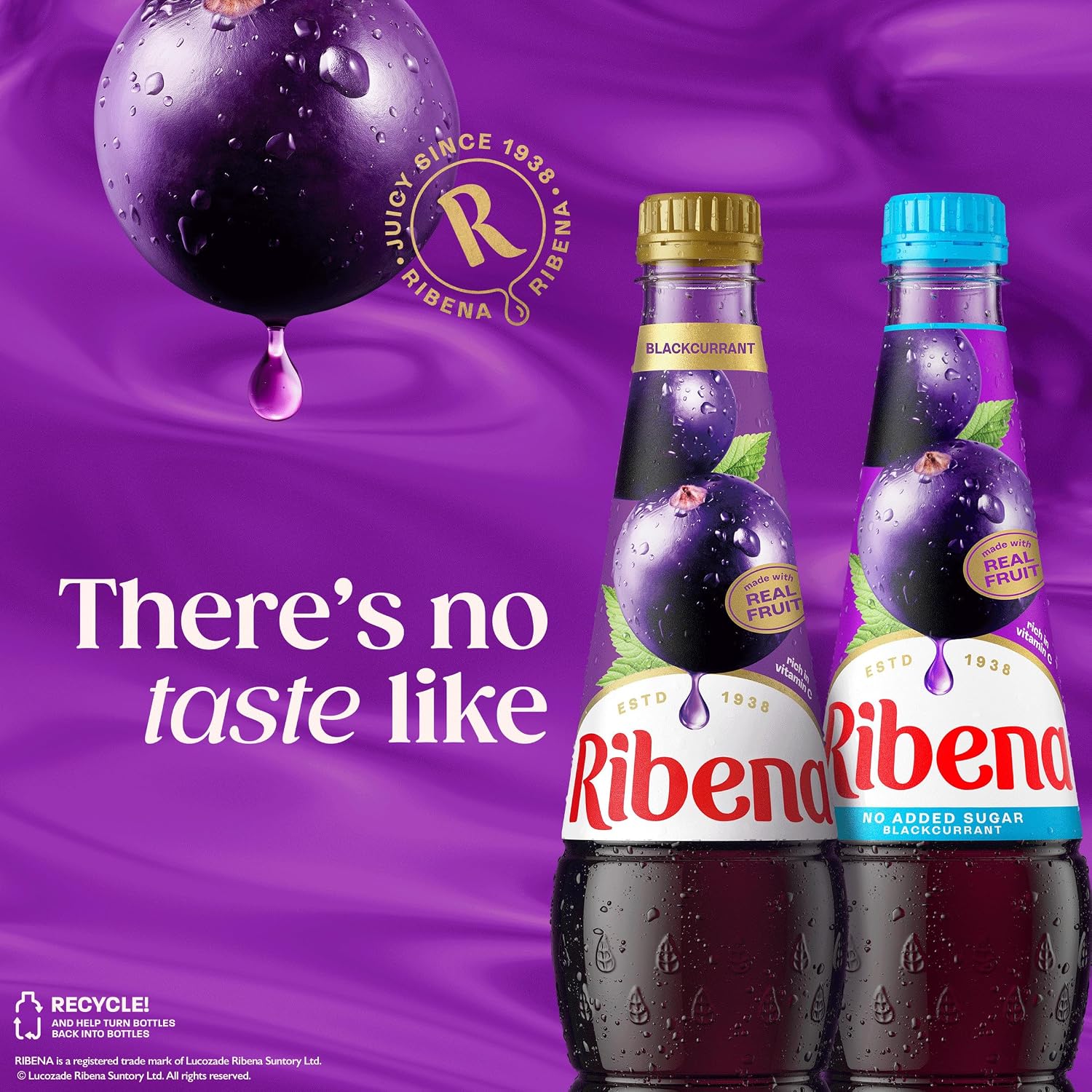 Ribena Blackcurrant Squash No Added Sugar 1.5L – Real British Blackcurrants | Rich in Vitamin C | No Artificial Colours or Flavours | 100% Recycled Plastic Bottle