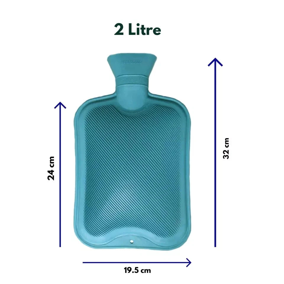 2L Hot Water Bottle Natural Rubber Leakproof Warm Bag Pain Relief Assorted color