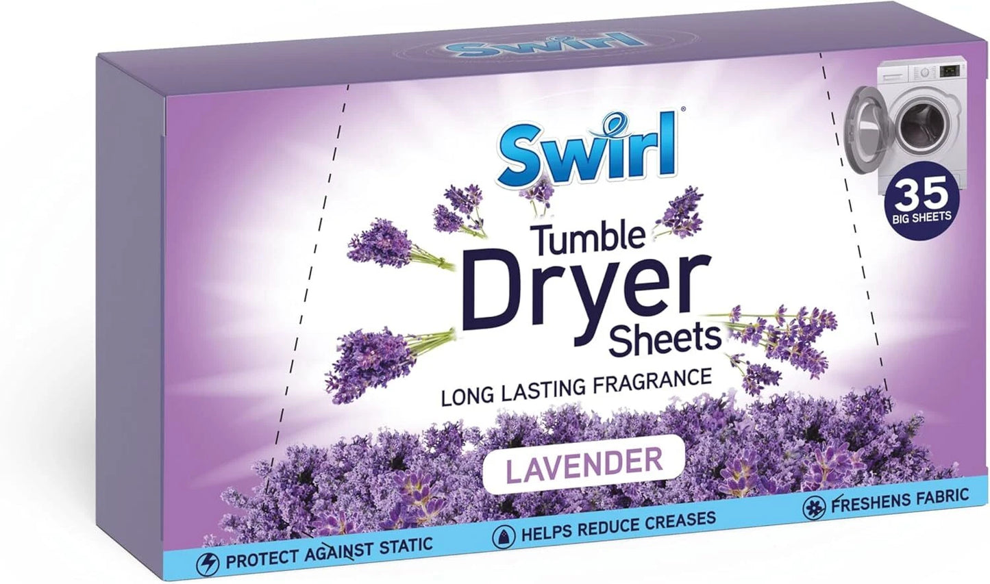 Swirl Lavender Tumble Dryer Sheets – 35 Pack – Anti-Static &amp; Fabric Softener