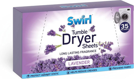 Swirl Lavender Tumble Dryer Sheets – 35 Pack – Anti-Static &amp; Fabric Softener