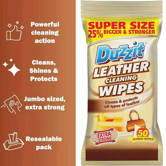 Duzzit Leather Cleaning Wipes Clean &amp; Protect 50 Wipes , 6 Pack