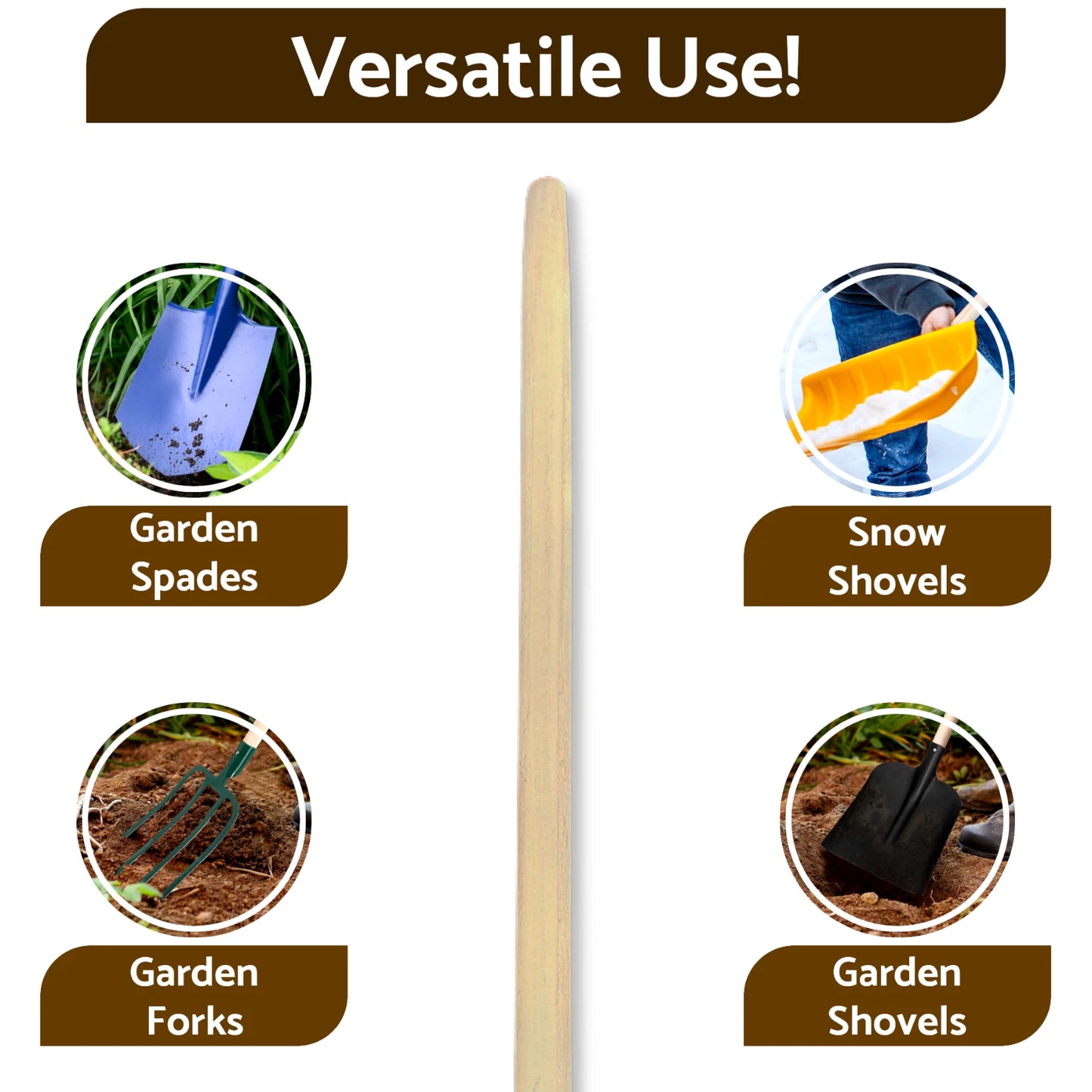 D Type 1m Long Solid Wooden Shovel Spade Fork Shaft with Metal Handle New ❀ D02