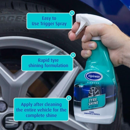 TRIPLEWAX TYRE SHINE WET LOOK FINISH SPRAY 500ML LONG-LASTING FOR CAR TYRES NEW