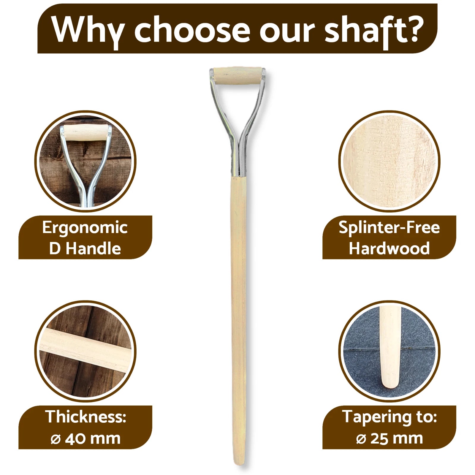 D Type 1m Long Solid Wooden Shovel Spade Fork Shaft with Metal Handle New ❀ D02