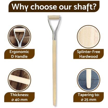 D Type 1m Long Solid Wooden Shovel Spade Fork Shaft with Metal Handle New ❀ D02