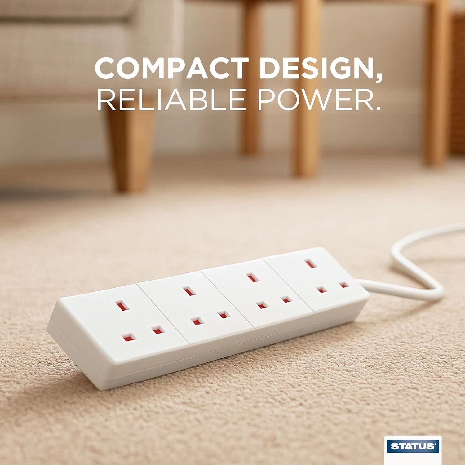 STATUS 4 Way Socket Extension Lead, 1M Cable Multi-Plug Power Strip for Home &amp; O