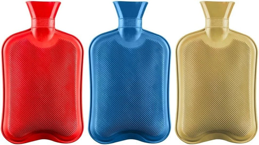2L Hot Water Bottle Natural Rubber Leakproof Warm Bag Pain Relief Assorted color