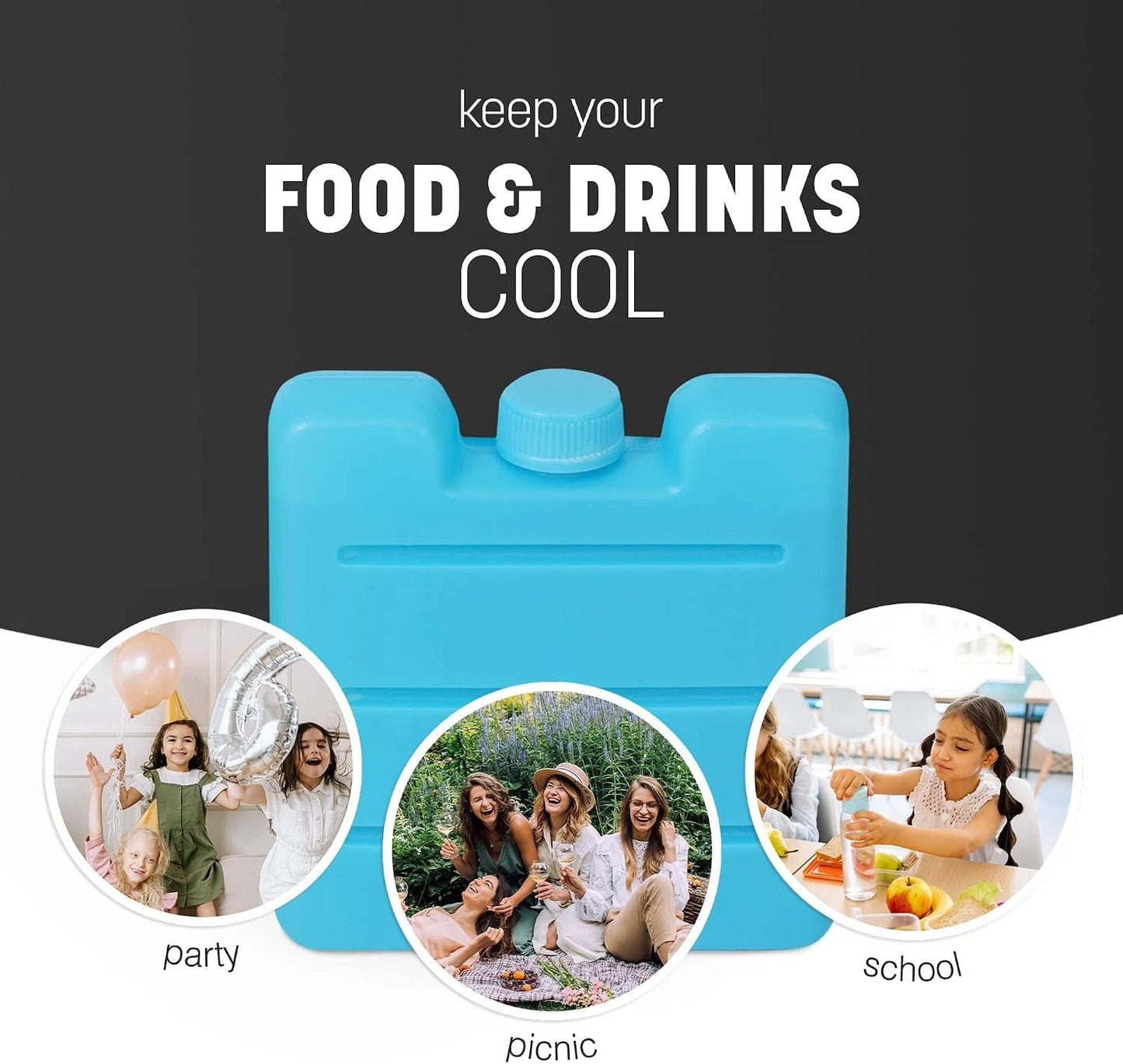 KEPLIN Freezer Ice Blocks (6 Pack) – Reusable Ice Packs for Cooler Bags, Lunch B