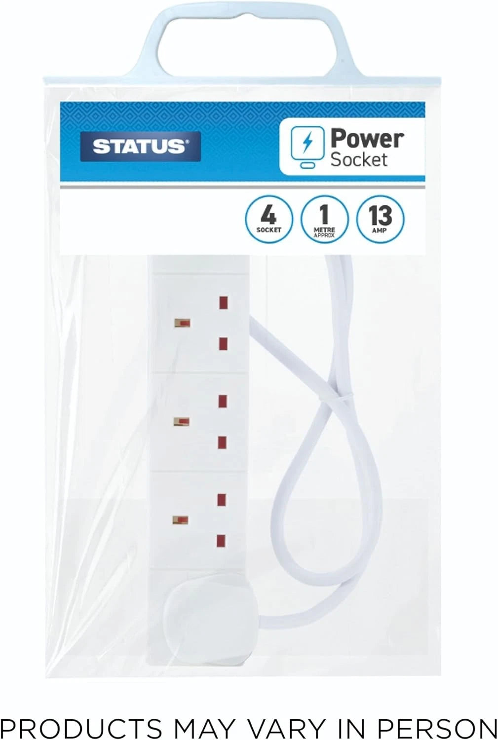 STATUS 4 Way Socket Extension Lead, 1M Cable Multi-Plug Power Strip for Home &amp; O