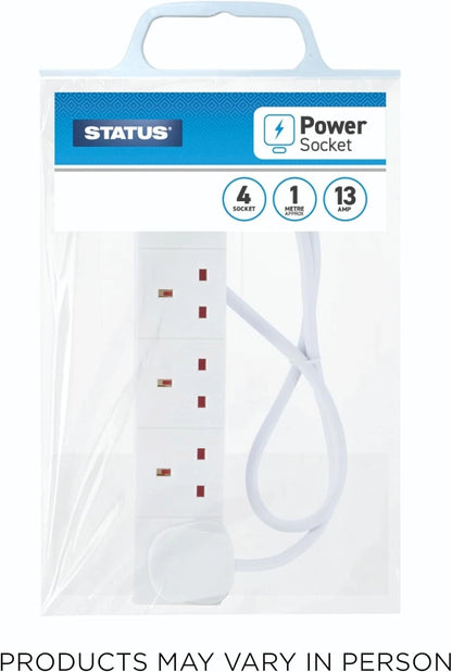 STATUS 4 Way Socket Extension Lead, 1M Cable Multi-Plug Power Strip for Home &amp; O