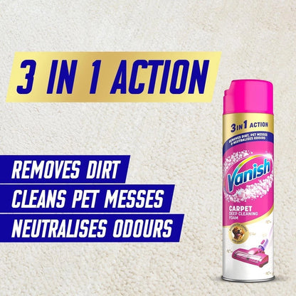 Vanish Gold Carpet Cleaner Foam Stain Remover 600ml Eliminates Dirt Pet Messes