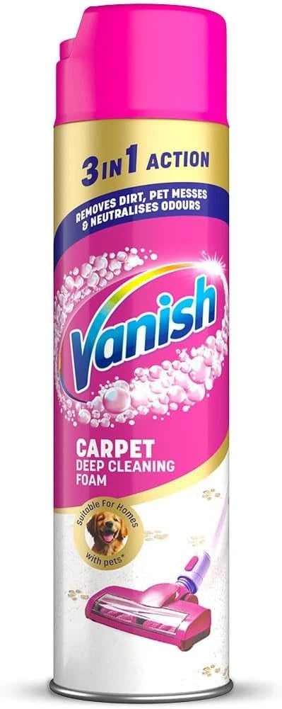Vanish Gold Carpet Cleaner Foam Stain Remover 600ml Eliminates Dirt Pet Messes