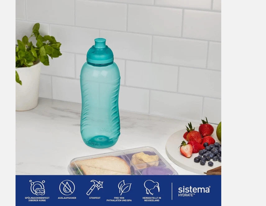 Sistema Twist 'n' Sip Kids Water Bottle 330ml Assorted Colours BPA Free Squeeze