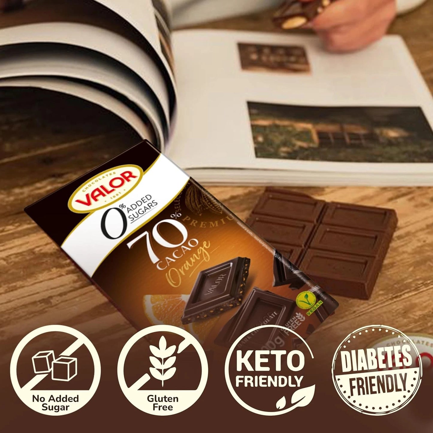 Valor Sugar Free Dark Chocolate Bar - Diabetic with 100g