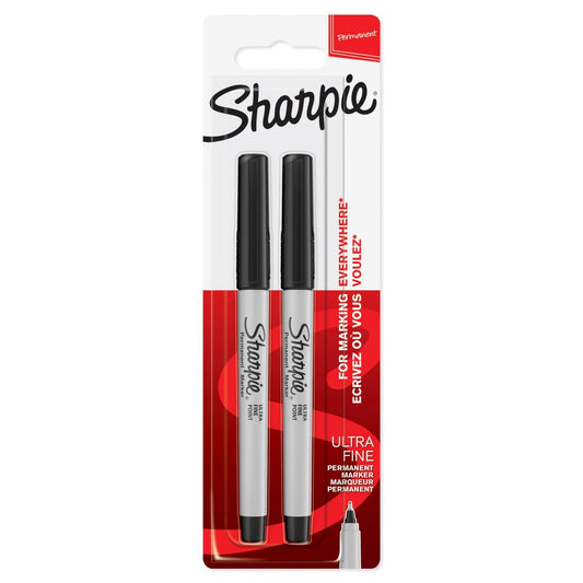 Sharpie Permanent Markers Ultra Fine Point for Precise Marks Black Ink 2 Marker