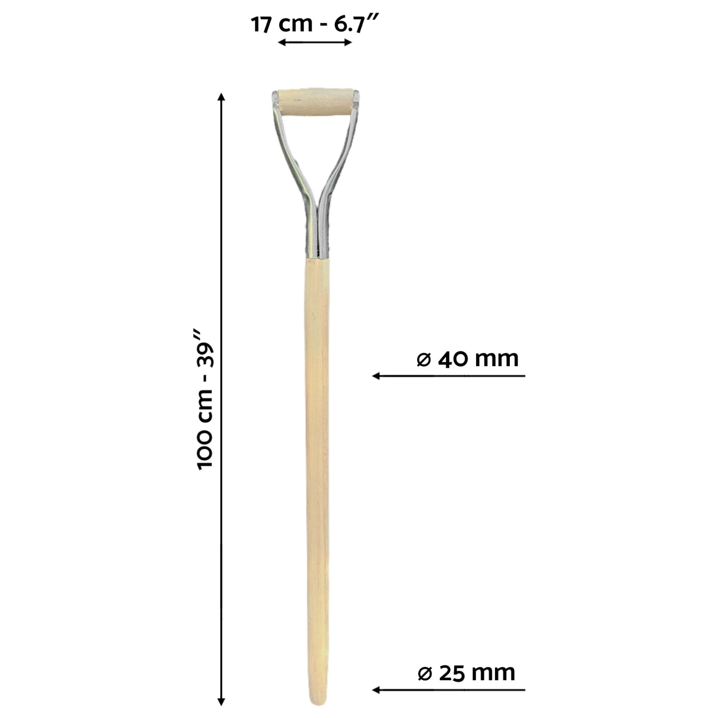D Type 1m Long Solid Wooden Shovel Spade Fork Shaft with Metal Handle New ❀ D02