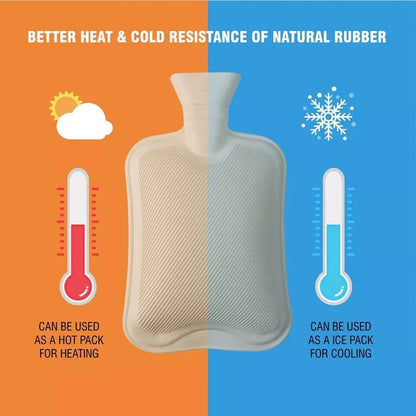 2L Hot Water Bottle Natural Rubber Leakproof Warm Bag Pain Relief Assorted color