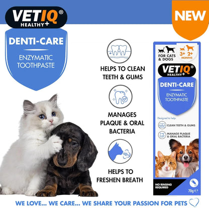 VETIQ | Denti-Care | Enzymatic Toothpaste for Dogs &amp; Cats | Plque Remover | 70g
