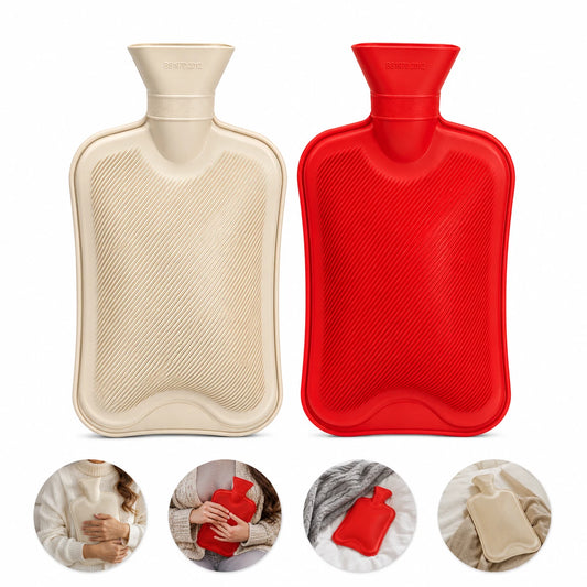 2L LARGE NATURAL RUBBER RIBBED HOT WATER BOTTLE BED WARMER WINTER WARM COLD