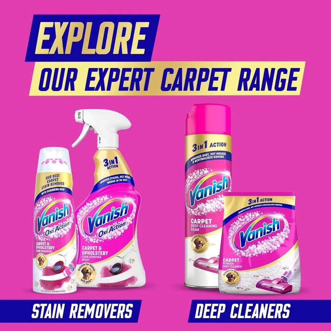 Vanish Gold Carpet Cleaner Foam Stain Remover 600ml Eliminates Dirt Pet Messes
