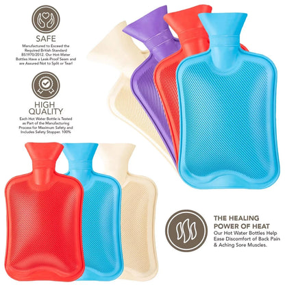 2L Hot Water Bottle Natural Rubber Leakproof Warm Bag Pain Relief Assorted color