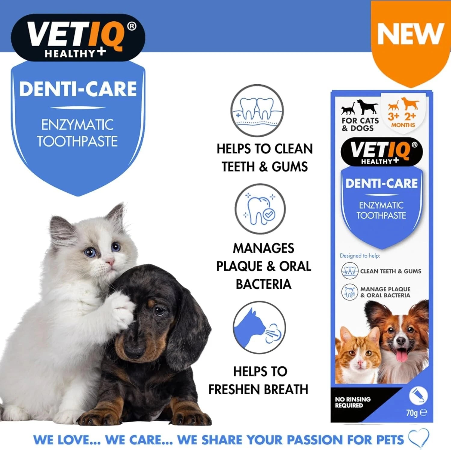 VETIQ | Denti-Care | Enzymatic Toothpaste for Dogs &amp; Cats | Plque Remover | 70g
