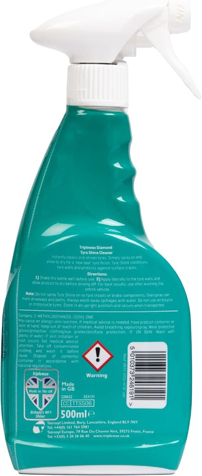 TRIPLEWAX TYRE SHINE WET LOOK FINISH SPRAY 500ML LONG-LASTING FOR CAR TYRES NEW
